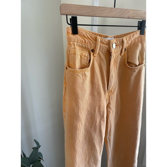 Zara High Rise Wide Leg Jeans Orange Size 2 Raw Hem Full Length - Picture 5 of 10